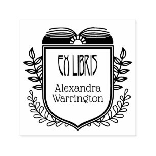 Botanische Crest Ex Libris Boeknaam Embosser Zelfinktende Stempel