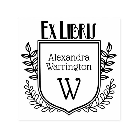 Botanische Crest Ex Libris Boeknaam Initiaal Zelfinktende Stempel (Design)