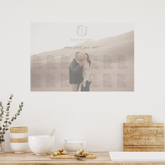 Botanische Crest Foto Bruiloft Zittinggrafiek Poster (Keuken)