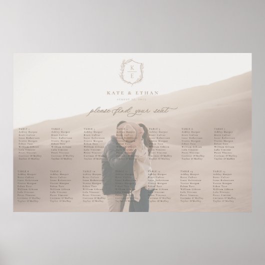 Botanische Crest Foto Bruiloft Zittinggrafiek Poster (Voorkant)