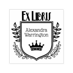 Botanische Crest Kroon #1 Ex Libris Boeknaam Zelfinktende Stempel