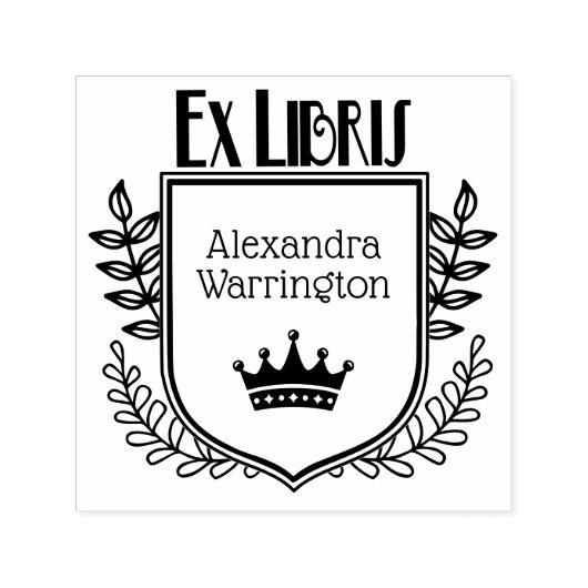 Botanische Crest Kroon #1 Ex Libris Boeknaam Zelfinktende Stempel (Design)