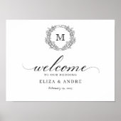 Botanische Crest Monogram Bruiloft Welkomstbord Poster (Voorkant)