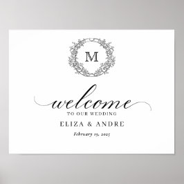 Botanische Crest Monogram Bruiloft Welkomstbord Poster
