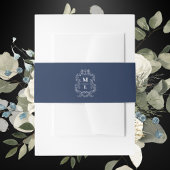 Botanische Crest Monogram Navy Blauwe Trouwdag Uitnodigingen Wikkel