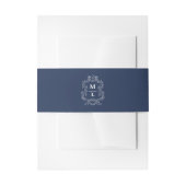 Botanische Crest Monogram Navy Blauwe Trouwdag Uitnodigingen Wikkel (Voorkant Voorbeeld)