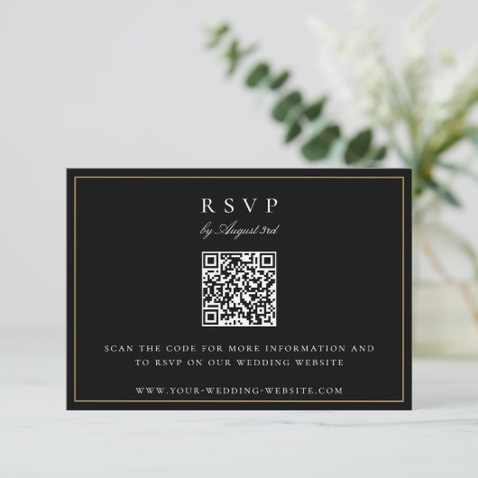 Botanische Crest Monogram QR Code Weddenschap RSVP Kaartje (Staand voorkant)
