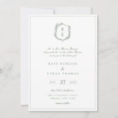 Botanische Crest Monogram Sage Green Wedding Kaart (Voorkant)