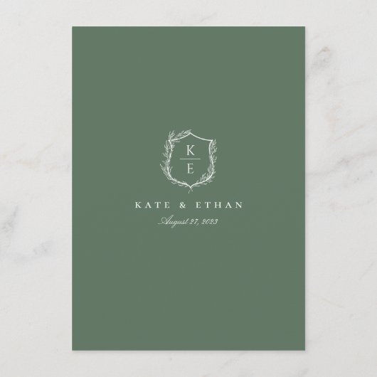 Botanische Crest Monogram Sage Weddenschap Details Informatiekaartje (Achterkant)