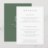 Botanische Crest Monogram Sage Weddenschap Details Informatiekaartje (Voorkant / Achterkant)
