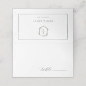 Botanische Crest Monogram Sage Weddenschap Plaatskaartje (Buitenkant ongevouwen)