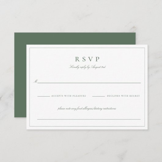 Botanische Crest Monogram Sage Weddenschap RSVP Kaartje (Voorkant / Achterkant)