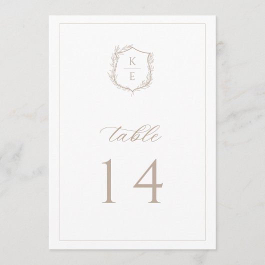 Botanische Crest Monogram Weddenafel Programmakaart (Voorkant)