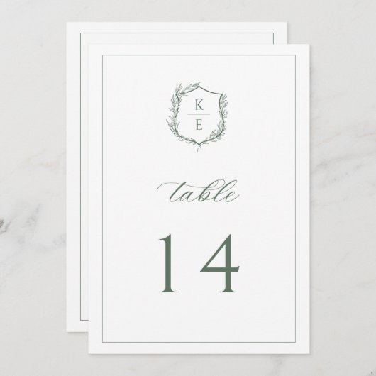 Botanische Crest Monogram Weddenafel Programmakaart (Voorkant / Achterkant)