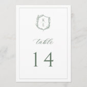 Botanische Crest Monogram Weddenafel Programmakaart (Voorkant)