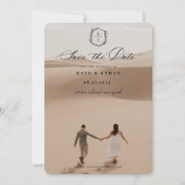 Botanische Crest Monogram Weddenfoto Save The Date (Voorkant)