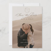 Botanische Crest Monogram Weddenfoto Save The Date (Voorkant)