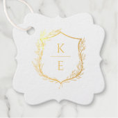 Botanische Crest Monogram Weddenschap Bedankjes Labels (Voorkant)