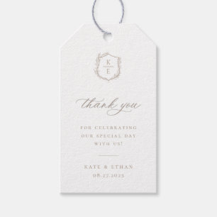 Botanische Crest Monogram Weddenschap Cadeaulabel