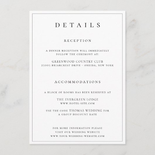 Botanische Crest Monogram Weddenschap Details Informatiekaartje (Voorkant)