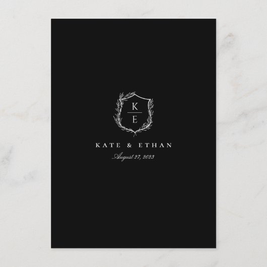 Botanische Crest Monogram Weddenschap Details Informatiekaartje (Achterkant)