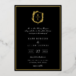 Botanische Crest Monogram Weddenschap Folie Uitnodiging