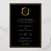 Botanische Crest Monogram Weddenschap Folie Uitnodiging (Voorkant)