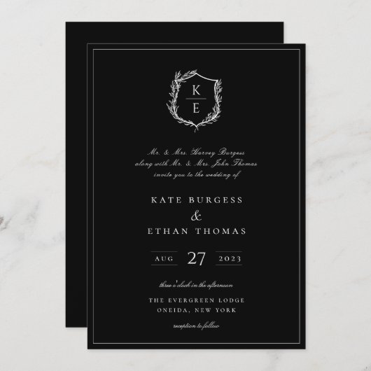 Botanische Crest Monogram Weddenschap Kaart (Voorkant / Achterkant)