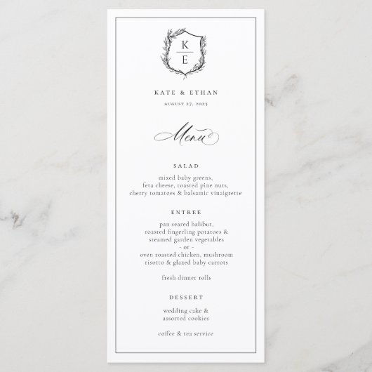 Botanische Crest Monogram Weddenschap Menu (Voorkant)