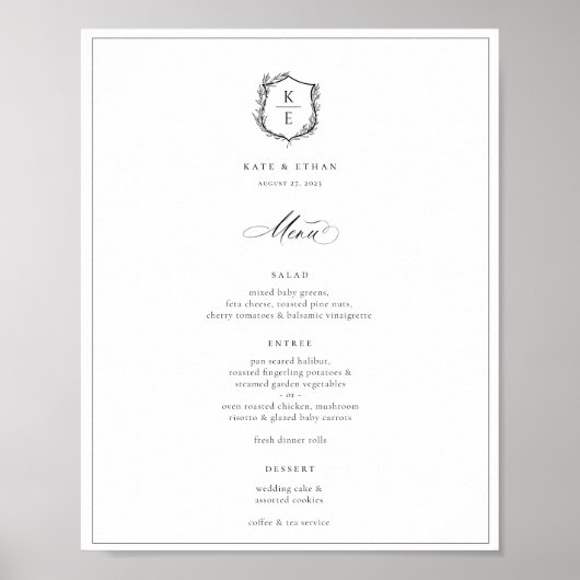 Botanische Crest Monogram Weddenschap Menu Poster (Voorkant)