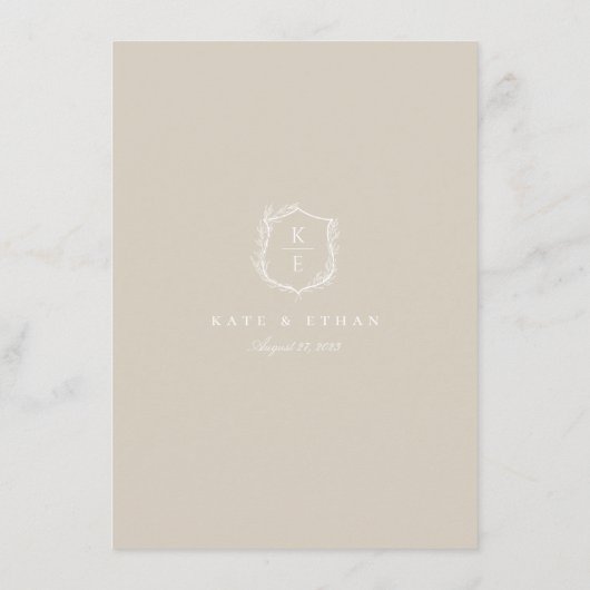 Botanische Crest Monogram Weddenschap met details Informatiekaartje (Achterkant)