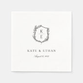 Botanische Crest Monogram Weddenschap Napkins Servet (Voorkant)