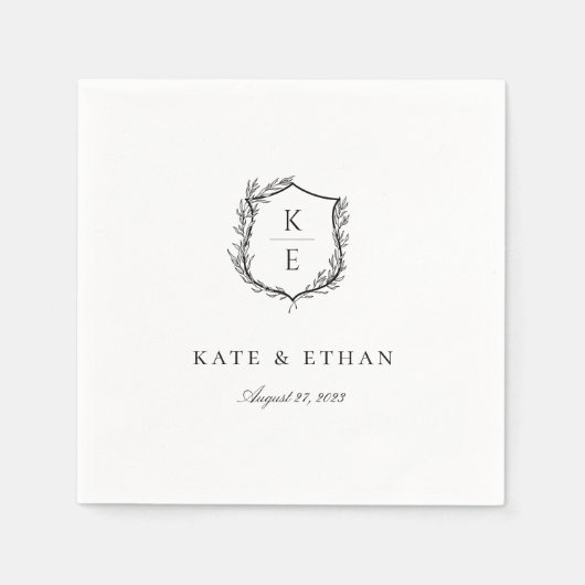 Botanische Crest Monogram Weddenschap Napkins Servet (Voorkant)