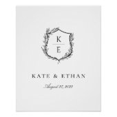 Botanische Crest Monogram Weddenschap Perfect Poster (Voorkant)