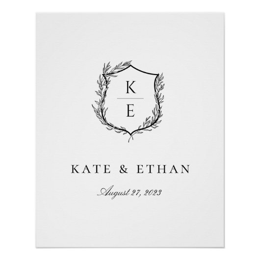 Botanische Crest Monogram Weddenschap Perfect Poster (Voorkant)
