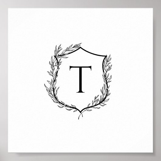 Botanische Crest Monogram Weddenschap Poster (Voorkant)