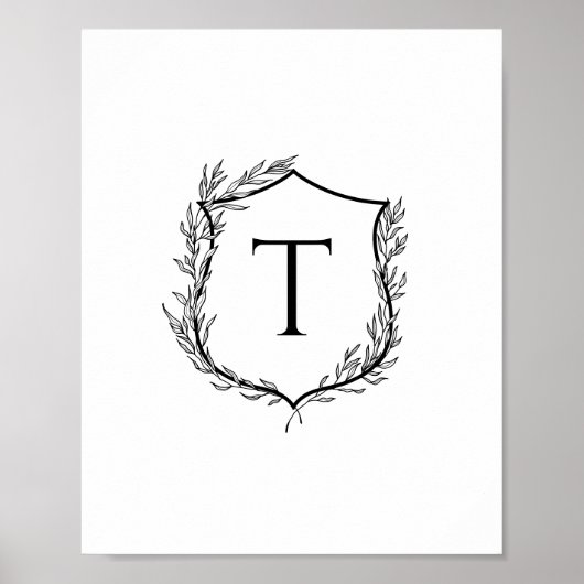 Botanische Crest Monogram Weddenschap Poster (Voorkant)