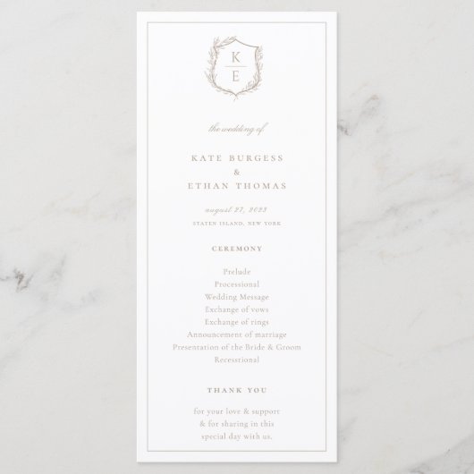 Botanische Crest Monogram Weddenschap Programmakaart (Voorkant)