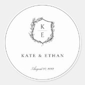 Botanische Crest Monogram Weddenschap Ronde Sticker (Voorkant)