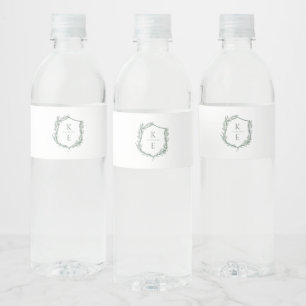 Botanische Crest Monogram Weddenschap Waterfles Etiket