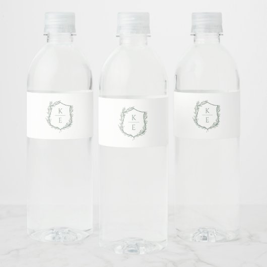 Botanische Crest Monogram Weddenschap Waterfles Etiket (Flessen)