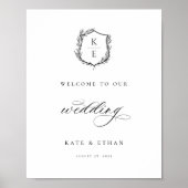 Botanische Crest Monogram Weddenschap Welkom Poster (Voorkant)