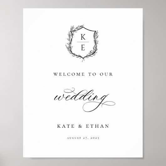Botanische Crest Monogram Weddenschap Welkom Poster (Voorkant)