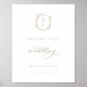 Botanische Crest Monogram Weddenschap Welkom Poster (Voorkant)