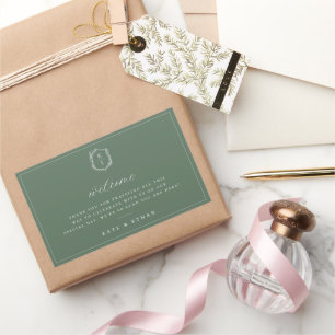 Botanische Crest Monogram Weddenschap Welkom Rechthoekige Sticker