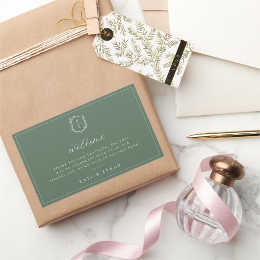 Botanische Crest Monogram Weddenschap Welkom Rechthoekige Sticker (Geschenken)