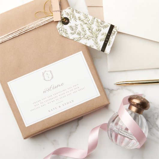 Botanische Crest Monogram Weddenschap Welkom Rechthoekige Sticker (Geschenken)