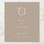Botanische Crest Monogram Weddenschap Wijn Etiket (Enkel label)