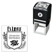 Botanische Crest Roos Ex Libris Boeknaam Zelfinktende Stempel (In situ)