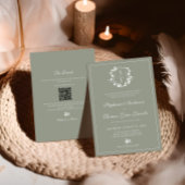 Botanische Crest Sage Groene Bruiloft QR Code Kaart